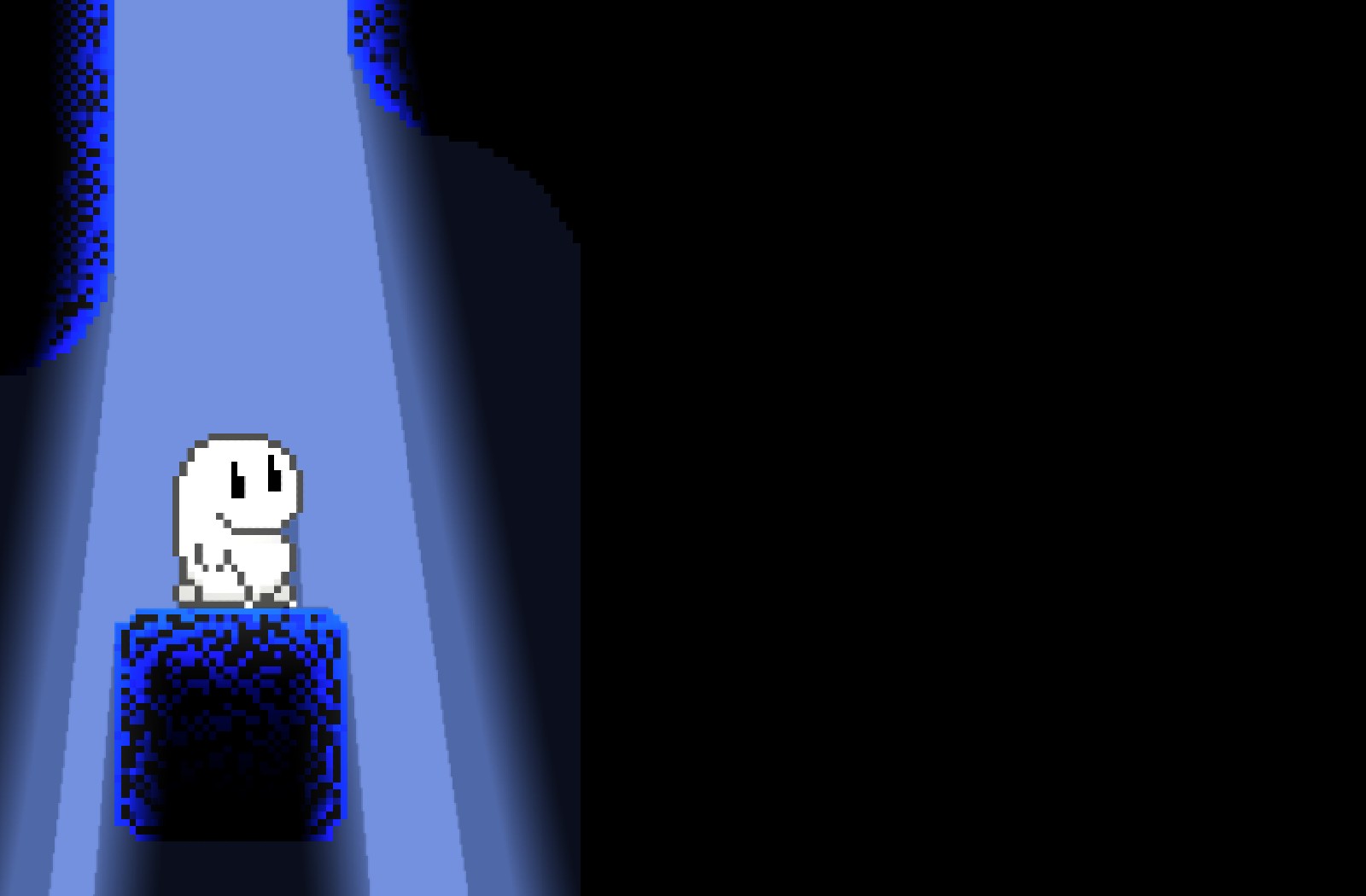 Player Character from Cavern in a beam of light